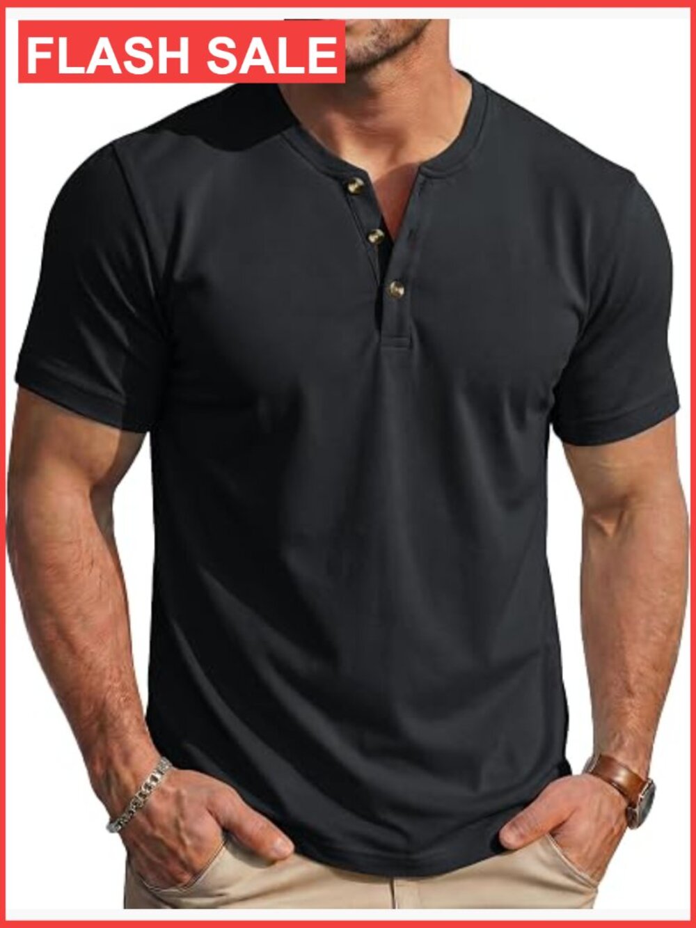 Mens Henley Short Sleeve Tee Moisture Wicking Cotton Casual Summer Retro